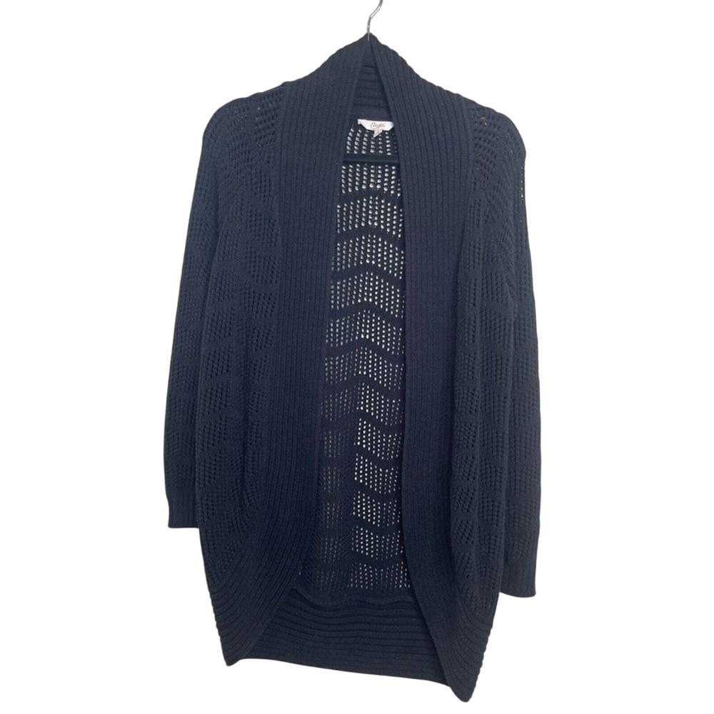 Candie's Long Black Knit Open Cardigan Sweater Womens Size Medium Oversized Cozy